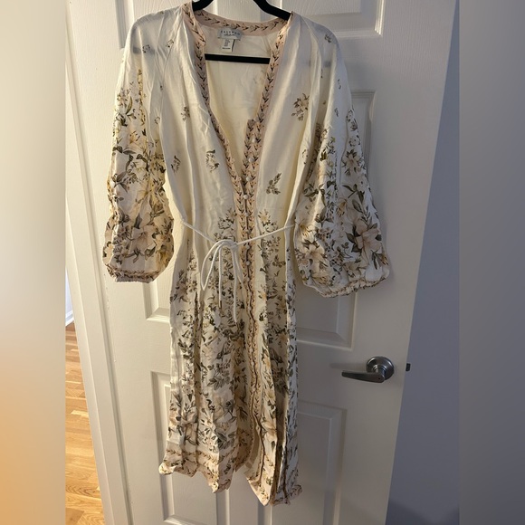 Calypso St. Barth Dresses & Skirts - Calypso St. Barth Cream Floral Midi Dress with Olive Accents